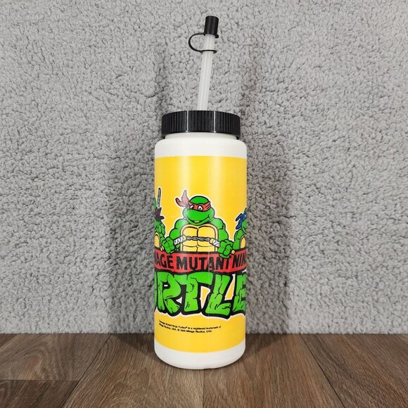 Vintage 1988 Teenage Mutant Ninja Turtles TMNT Water Sport Bottle With Straw USA - Picture 1 of 10